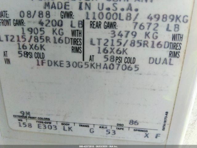 1989 FORD ECONOLINE 1FDKE30G5KHA07065 Photo 8