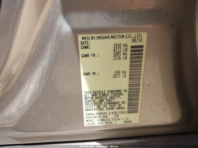 1N4AL3AP1FC148180 Nissan Altima 2.5 S