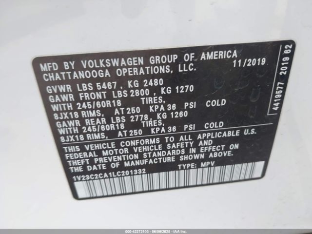 2020 VOLKSWAGEN ATLAS CROSS SPORT 1V23C2CA1LC201332 Photo 8
