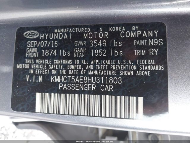 KMHCT5AE8HU311803 Hyundai ACCENT SE