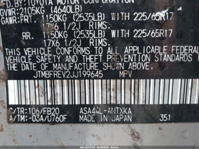 JTMBFREV2JJ199645 Toyota RAV4 LE