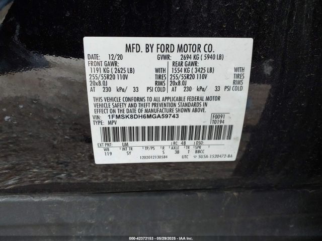2021 FORD EXPLORER 1FMSK8DH6MGA59743 Photo 8