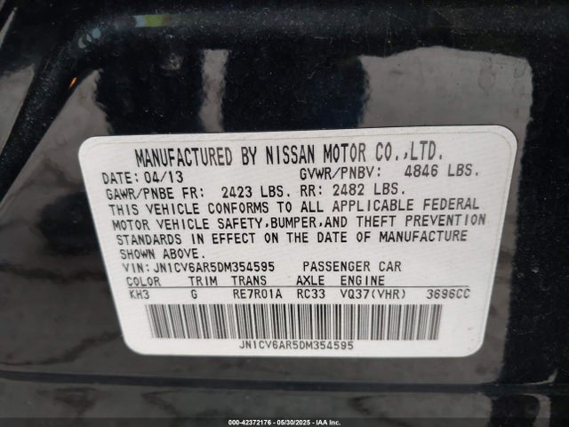 Aukcja sprzedaży 2013 Infiniti G37x, vin: JN1CV6AR5DM354595, numer aukcji: 42372176