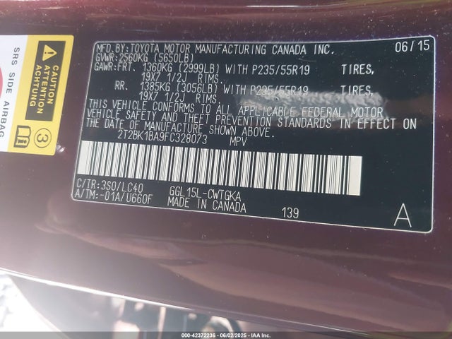 Lexus 2gr-fe 2015 2T2BK1BA9FC328073 Image 9