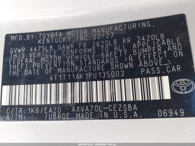4T1T11AK1PU135003 Toyota a25a-fks