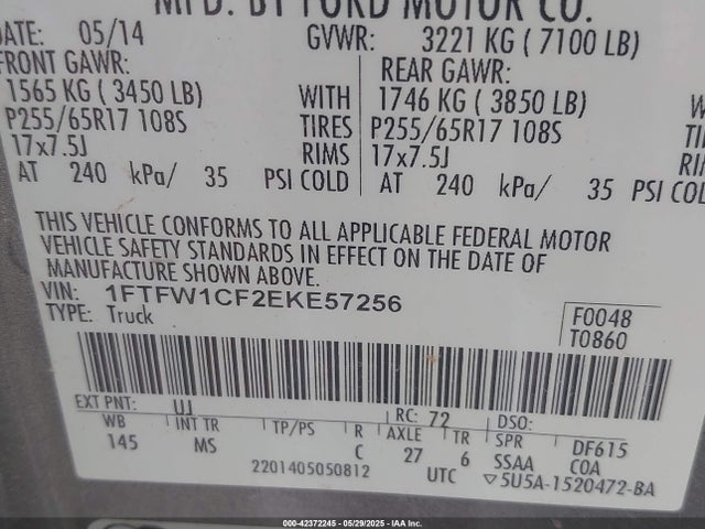 Ford F-150 2014 1FTFW1CF2EKE57256 Image 9