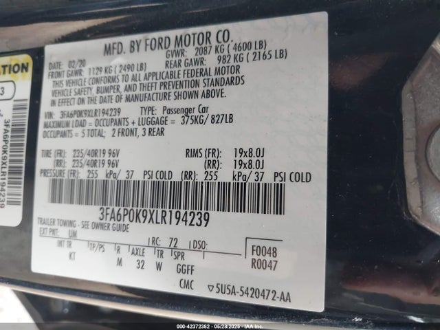 Ford 2.0l gtdi 2020 3FA6P0K9XLR194239 Image 9
