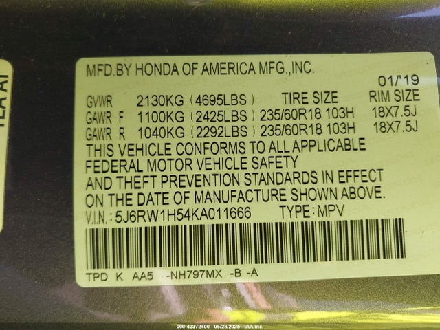 5J6RW1H54KA011666 Honda l15be
