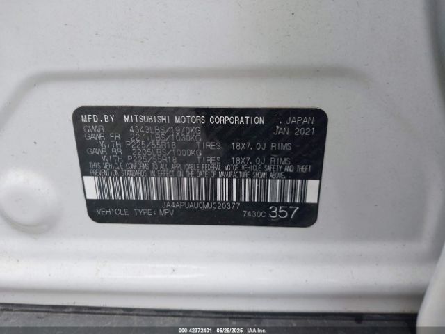 2021 MITSUBISHI OUTLANDER SPORT JA4APUAU0MU020377 Photo 8