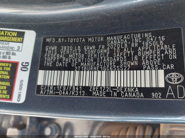 2T1BURHE1GC655527 Toyota 2zr-fe