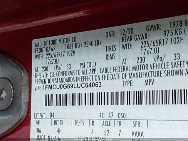 2020 FORD ESCAPE 1FMCU0G69LUC64063 Photo 8