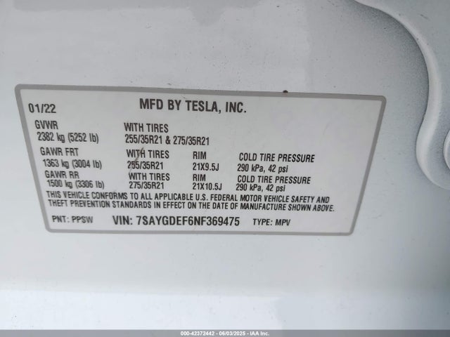 2022 TESLA MODEL Y 7SAYGDEF6NF369475 Photo 8