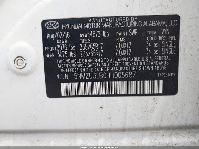 5NMZU3LB0HH005687 Hyundai Santa Fe Sport 2.4l