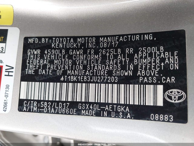 4T1BK1EB3JU277203 Toyota 2gr-fe