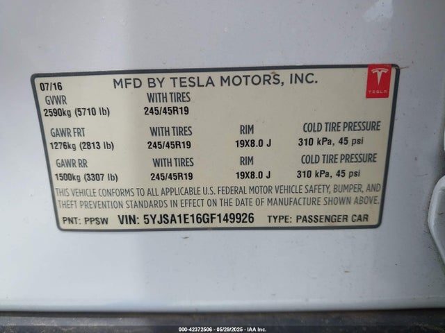 2016 TESLA MODEL S 5YJSA1E16GF149926 Photo 8