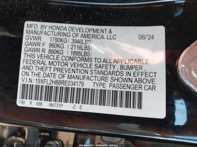 19XFL2H88RE034179 Honda Civic Sport