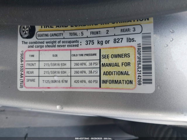 1FADP3FE6JL214269 Ford 1.0l gtdi