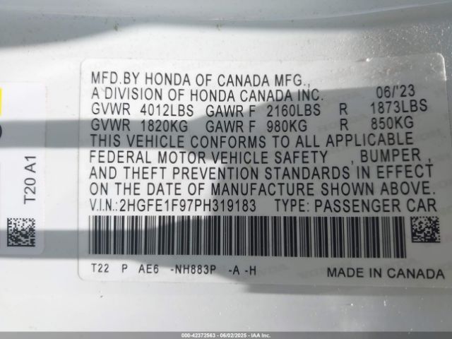 2023 HONDA CIVIC 2HGFE1F97PH319183 Photo 8