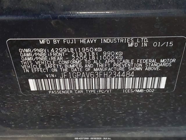 JF1GPAV63FH234484 Subaru Impreza 2.0i Sport Limited