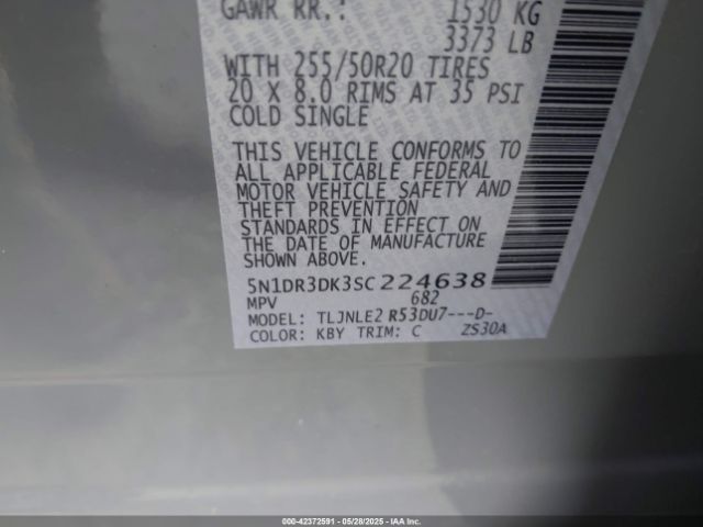 5N1DR3DK3SC224638 Nissan Pathfinder Platinum 4wd