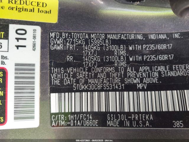 2015 TOYOTA SIENNA 5TDKK3DC8FS531431 Photo 8