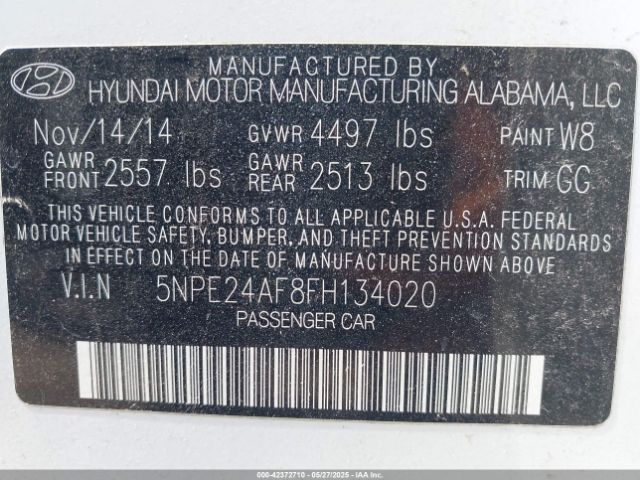 5NPE24AF8FH134020 Hyundai SONATA SE