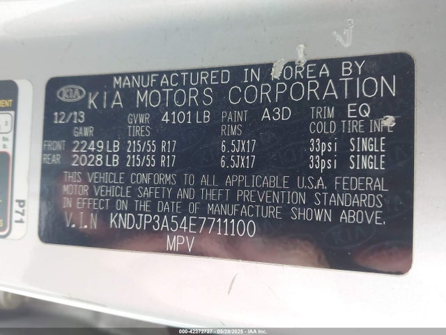 KNDJP3A54E7711100 KIA dohc gdi nu