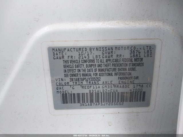 3N1AB7AP5JY205052 Nissan SENTRA SV