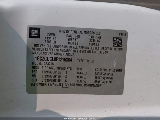1GCZGUCL0F1216384 Chevrolet lgh