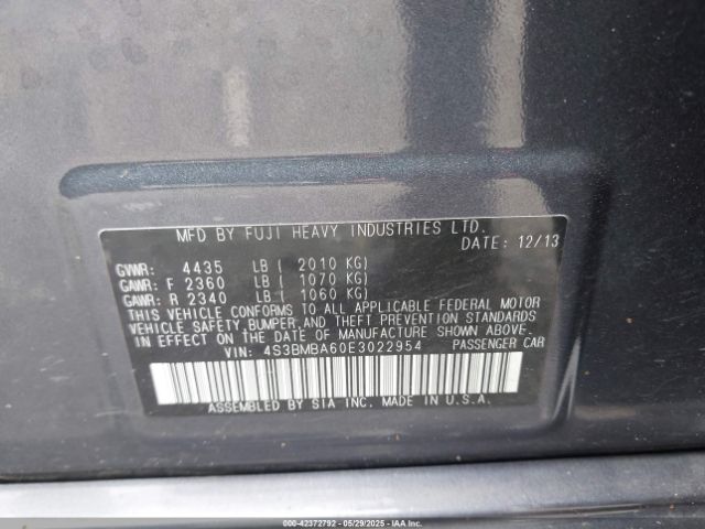 4S3BMBA60E3022954 Subaru 2.5na u5