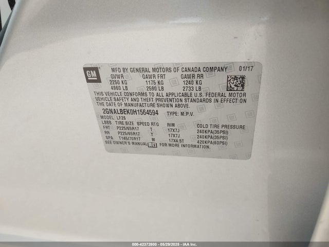2GNALBEK0H1564594 Chevrolet lea - sidi: spark ignited direct injection, e85 max, alum