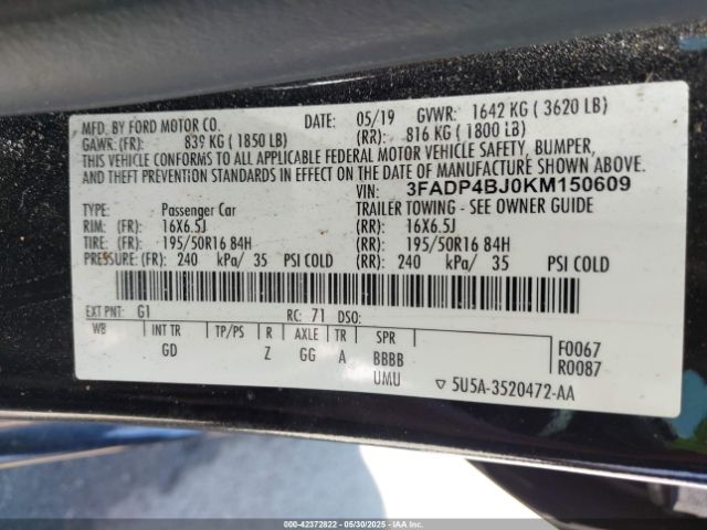 3FADP4BJ0KM150609 Ford FIESTA SE