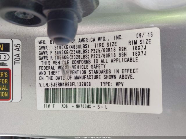 5J6RM4H90FL132800 Honda Cr-v Touring