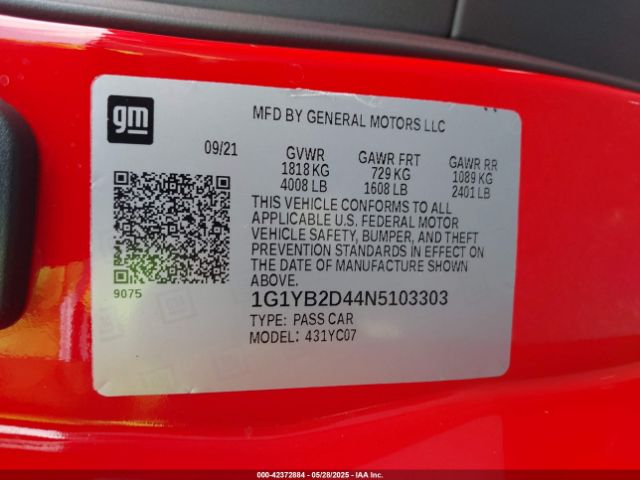 2022 CHEVROLET CORVETTE STINGRAY 1G1YB2D44N5103303 Photo 8