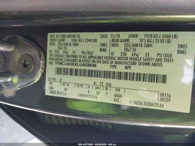 Ford Escape 2020 1FMCU0H6XLUA58846 Image 9