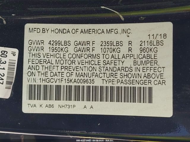 1HGCV1F15KA009635 Honda ACCORD LX