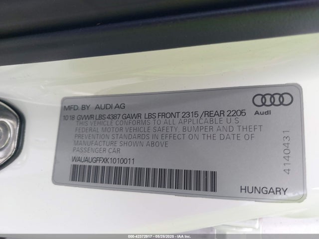 Audi 2019 2019 WAUAUGFFXK1010011 Image 9