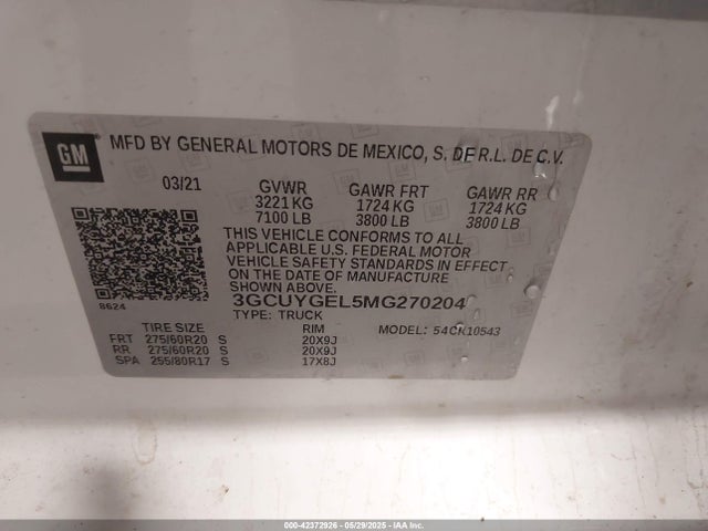 3GCUYGEL5MG270204 Chevrolet l87 - di dfm, alum, gen 5