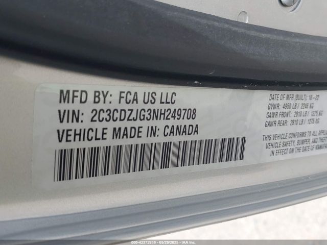 2C3CDZJG3NH249708 Dodge Challenger Gt