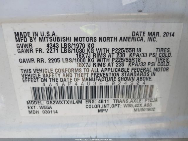 2014 MITSUBISHI OUTLANDER SPORT 4A4AP4AU3EE024904 Photo 8