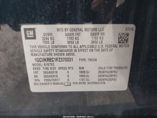 2015 CHEVROLET SILVERADO 1500 1GCVKREC1FZ370031 Photo 8