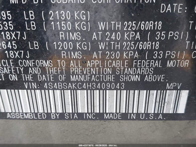 Subaru u5 2017 4S4BSAKC4H3409043 Image 9