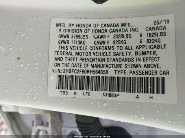 2019 HONDA CIVIC 2HGFC2F60KH564658 Photo 8