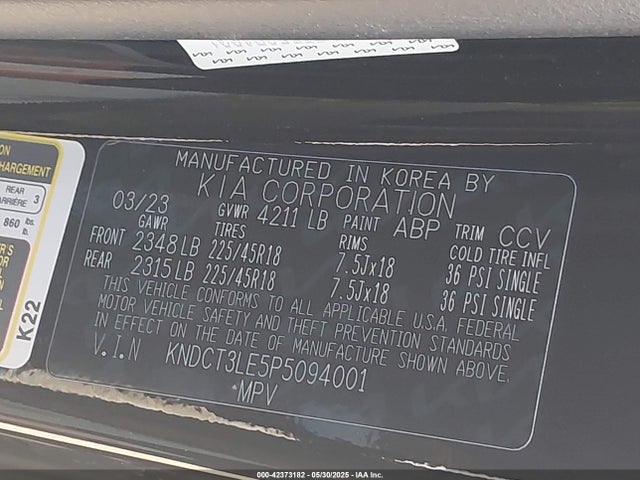 KNDCT3LE5P5094001 KIA gdi kappa pe