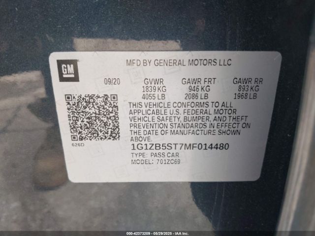 1G1ZB5ST7MF014480 Chevrolet Malibu Fwd Ls