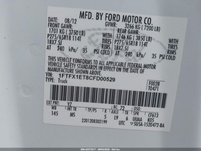 2012 FORD F-150 1FTFX1ET8CFD00529 Photo 8