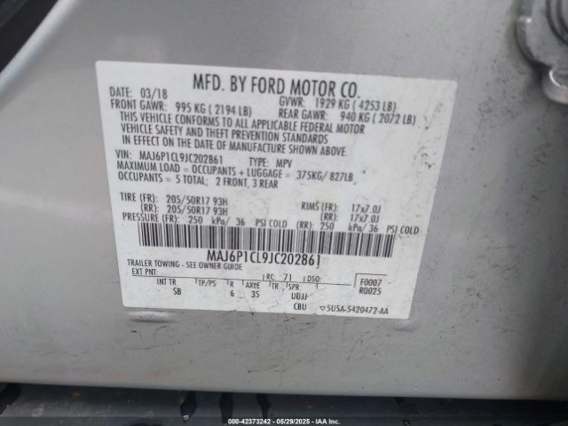 2018 FORD ECOSPORT MAJ6P1CL9JC202861 Photo 8