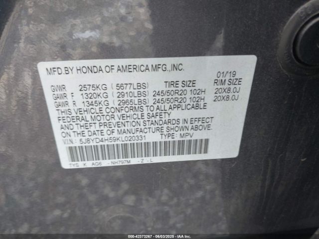 5J8YD4H59KL020331 Acura Mdx Tech Pkg