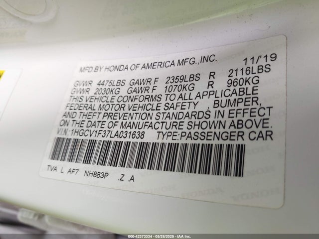 1HGCV1F37LA031638 Honda l15be