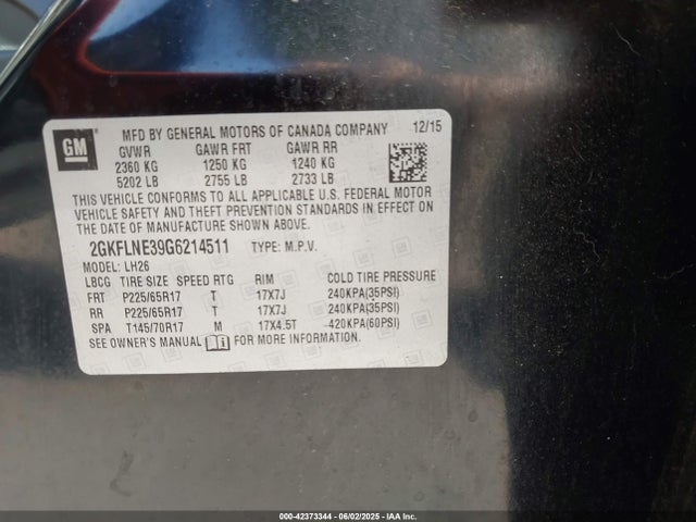 GMC lfx - sidi, vvt, e85 max, aluminum 2016 2GKFLNE39G6214511 Image 9